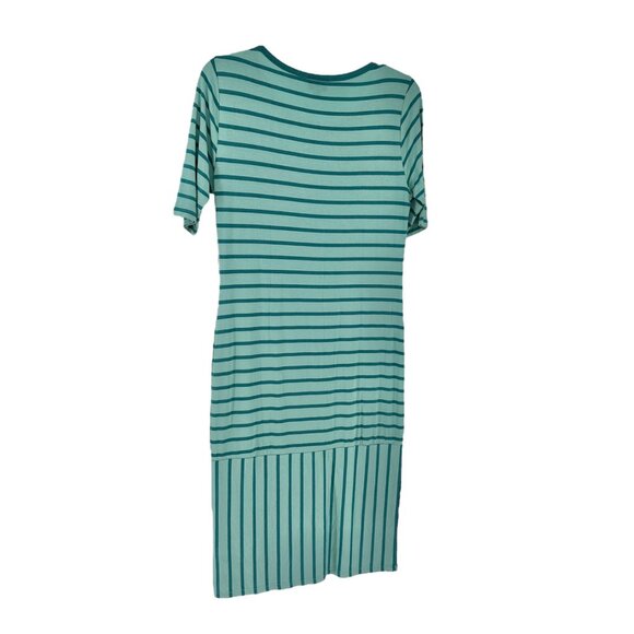 LuLaRoe Retired Julia Dress M Dark and Light Teal Striped SS Form Fitting NWT - Picture 2 of 8